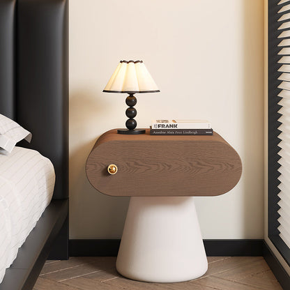 Contemporary Creative Mushroom-Shaped Pine Wood Microfiber Leather Nightstand 1 Drawer For Bedroom