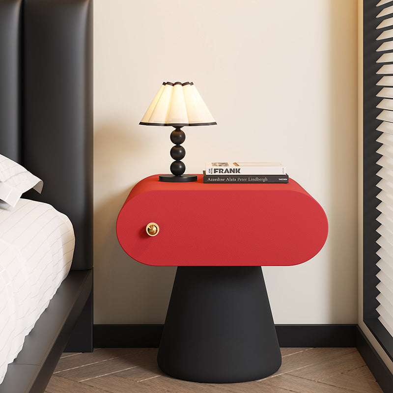 Contemporary Creative Mushroom-Shaped Pine Wood Microfiber Leather Nightstand 1 Drawer For Bedroom