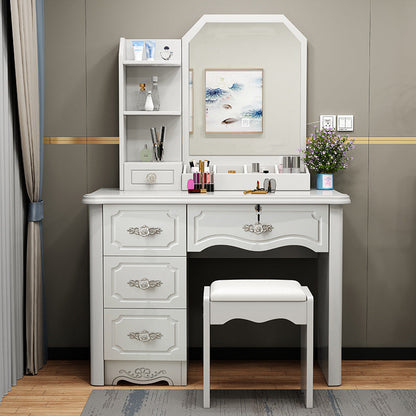 Contemporary Luxury Rectangular Medium Density Fiberboard Glass Makeup Vanity 5-Drawer For Bedroom