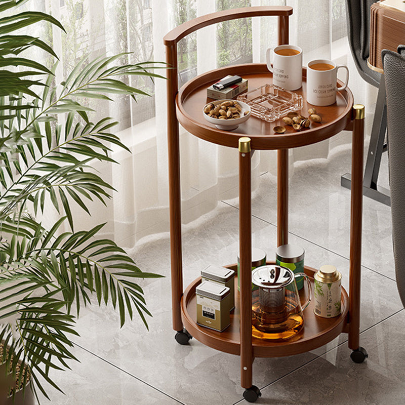 Traditional Chinese Cylindrical Bamboo Medium Density Fiberboard Movable Side Table 2-Tier For Living Room