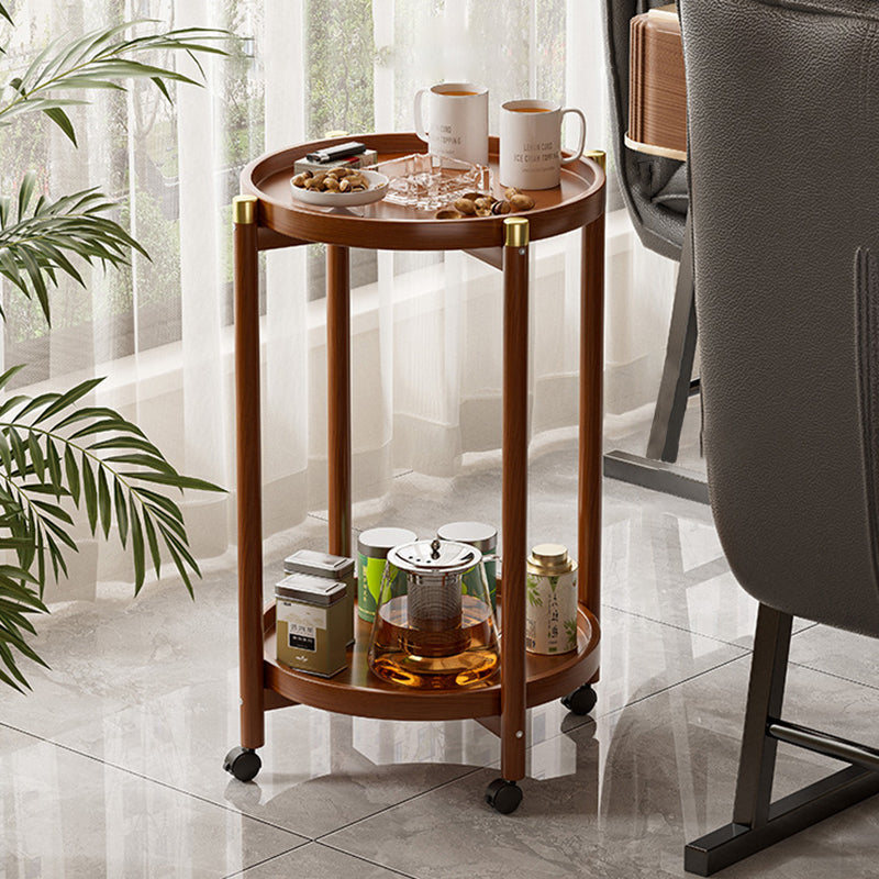Traditional Chinese Cylindrical Bamboo Medium Density Fiberboard Movable Side Table 2-Tier For Living Room