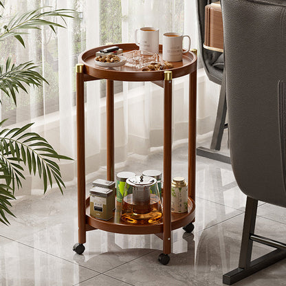 Traditional Chinese Cylindrical Bamboo Medium Density Fiberboard Movable Side Table 2-Tier For Living Room
