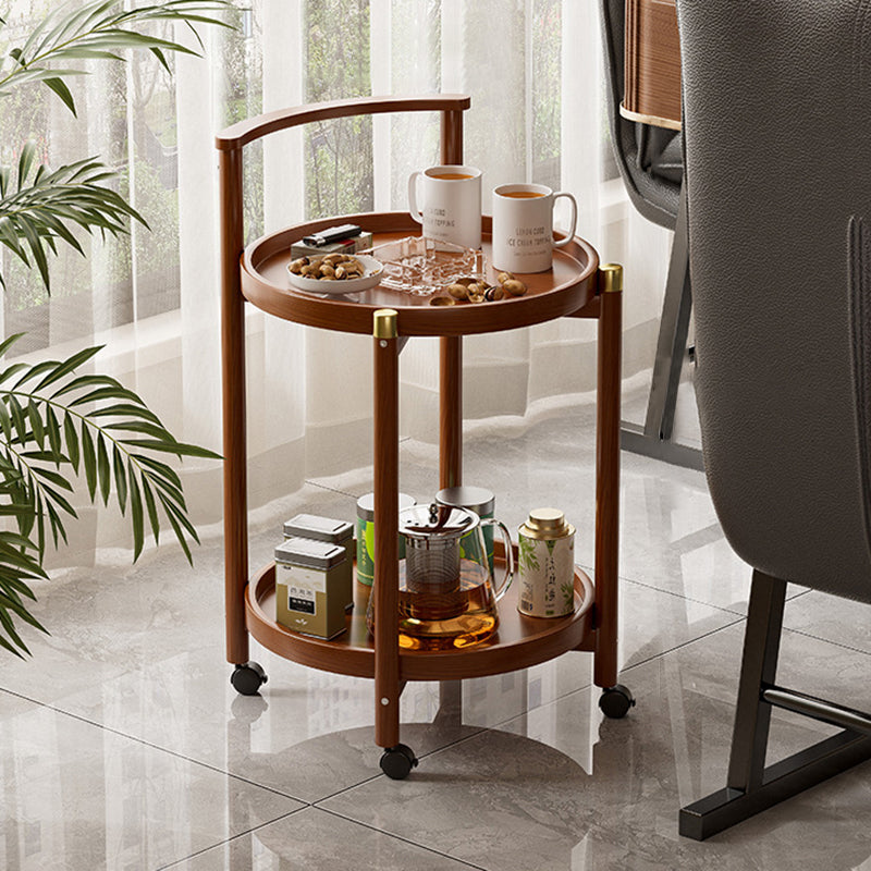 Traditional Chinese Cylindrical Bamboo Medium Density Fiberboard Movable Side Table 2-Tier For Living Room
