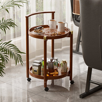 Traditional Chinese Cylindrical Bamboo Medium Density Fiberboard Movable Side Table 2-Tier For Living Room
