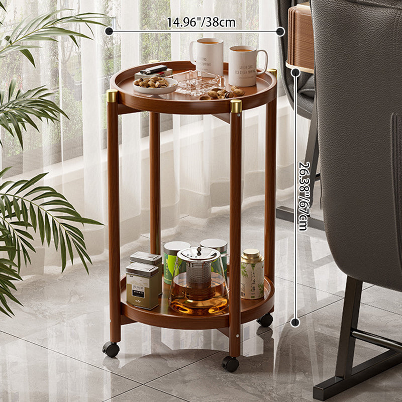 Traditional Chinese Cylindrical Bamboo Medium Density Fiberboard Movable Side Table 2-Tier For Living Room