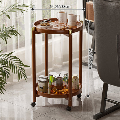 Traditional Chinese Cylindrical Bamboo Medium Density Fiberboard Movable Side Table 2-Tier For Living Room