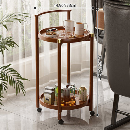 Traditional Chinese Cylindrical Bamboo Medium Density Fiberboard Movable Side Table 2-Tier For Living Room