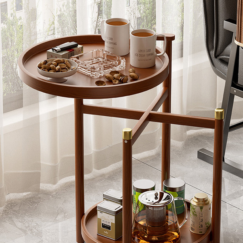 Traditional Chinese Cylindrical Bamboo Medium Density Fiberboard Movable Side Table 2-Tier For Living Room