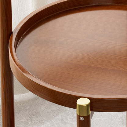 Traditional Chinese Cylindrical Bamboo Medium Density Fiberboard Movable Side Table 2-Tier For Living Room