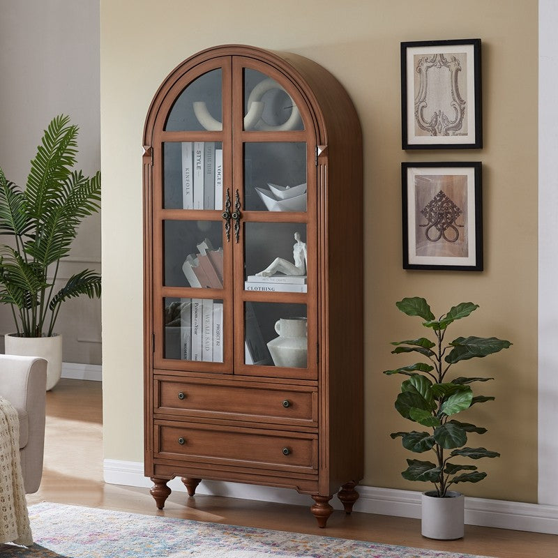 Contemporary Nordic Arched Rectangular Rubberwood Pine Medium Density Fiberboard Storage Cabinet 1-Cabinet For Living Room
