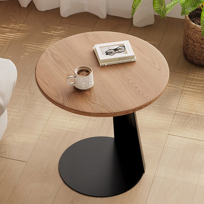 Contemporary Nordic Round Curved Solid Wood Iron Coffee Table 1 Tier For Living Room