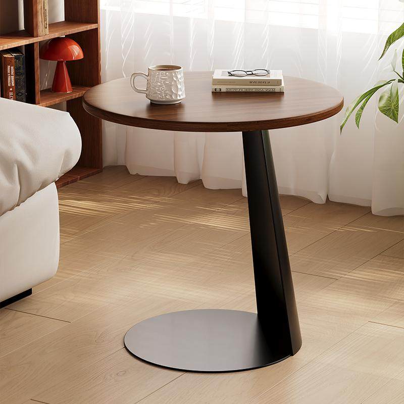 Contemporary Nordic Round Curved Solid Wood Iron Coffee Table 1 Tier For Living Room