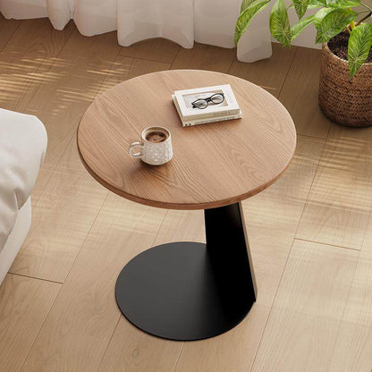 Contemporary Nordic Round Curved Solid Wood Iron Coffee Table 1 Tier For Living Room