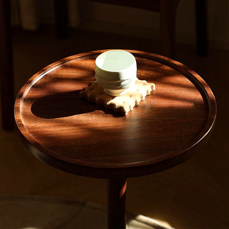 Contemporary Nordic Round Cylindrical Rubberwood Solid Wood Side Table 1 Tier For Living Room