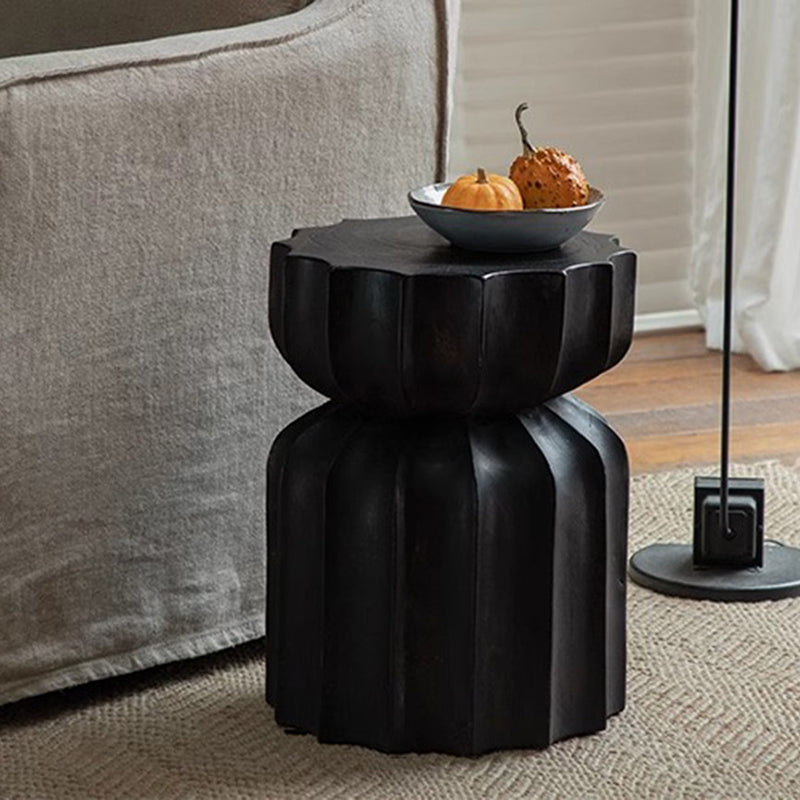 Contemporary Nordic Pumpkin Cylindrical Solid Pine Wood Side Table 1 Tier For Living Room