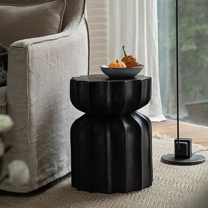 Contemporary Nordic Pumpkin Cylindrical Solid Pine Wood Side Table 1 Tier For Living Room