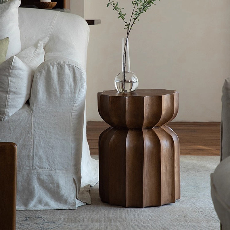 Contemporary Nordic Pumpkin Cylindrical Solid Pine Wood Side Table 1 Tier For Living Room