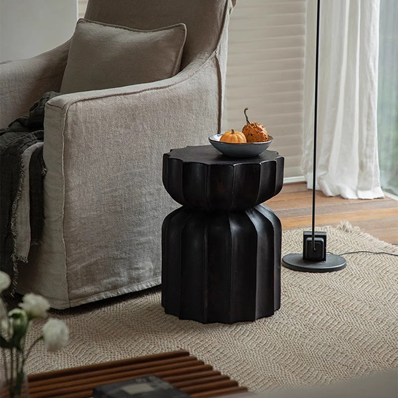 Contemporary Nordic Pumpkin Cylindrical Solid Pine Wood Side Table 1 Tier For Living Room
