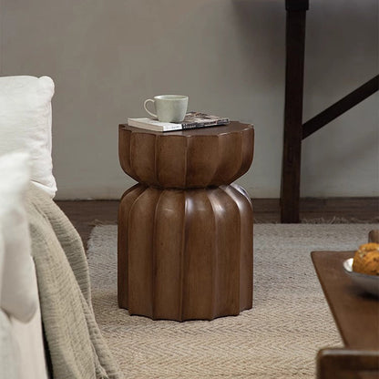 Contemporary Nordic Pumpkin Cylindrical Solid Pine Wood Side Table 1 Tier For Living Room