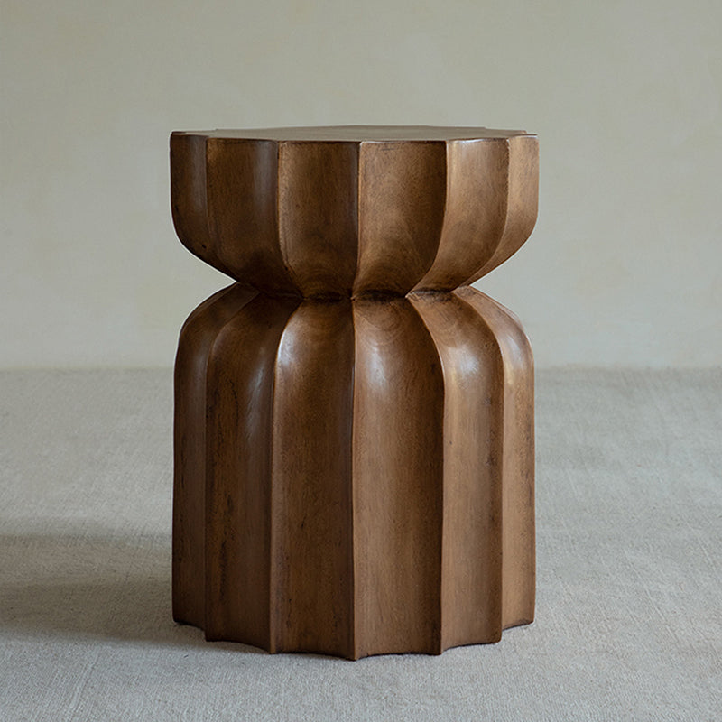Contemporary Nordic Pumpkin Cylindrical Solid Pine Wood Side Table 1 Tier For Living Room