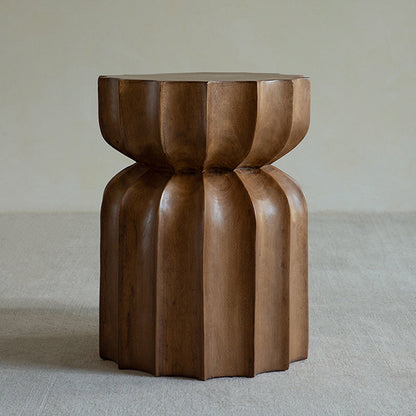 Contemporary Nordic Pumpkin Cylindrical Solid Pine Wood Side Table 1 Tier For Living Room
