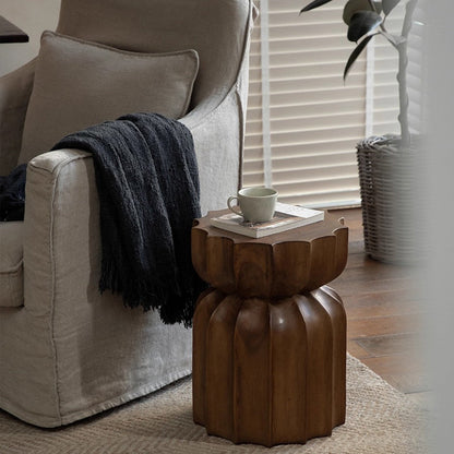 Contemporary Nordic Pumpkin Cylindrical Solid Pine Wood Side Table 1 Tier For Living Room