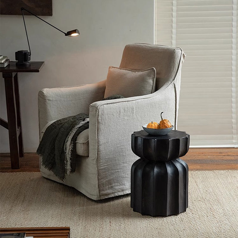 Contemporary Nordic Pumpkin Cylindrical Solid Pine Wood Side Table 1 Tier For Living Room