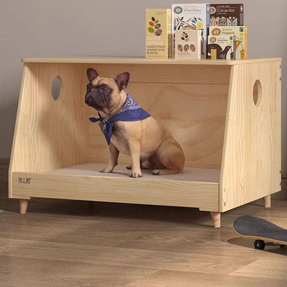 Modern Minimalist Rectangular Cotton-Linen Fabric Pine Wood Plywood Pet Dog Bed Cat Bed For Bedroom