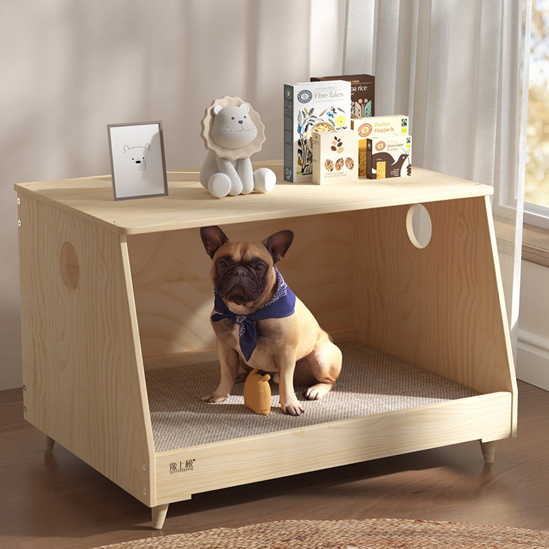 Modern Minimalist Rectangular Cotton-Linen Fabric Pine Wood Plywood Pet Dog Bed Cat Bed For Bedroom