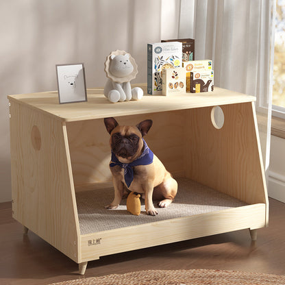 Modern Minimalist Rectangular Cotton-Linen Fabric Pine Wood Plywood Pet Dog Bed Cat Bed For Bedroom