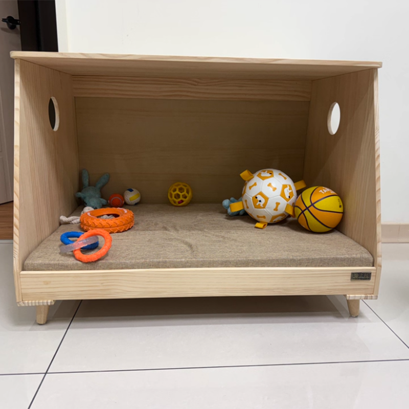 Modern Minimalist Rectangular Cotton-Linen Fabric Pine Wood Plywood Pet Dog Bed Cat Bed For Bedroom