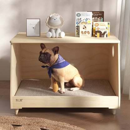 Modern Minimalist Rectangular Cotton-Linen Fabric Pine Wood Plywood Pet Dog Bed Cat Bed For Bedroom