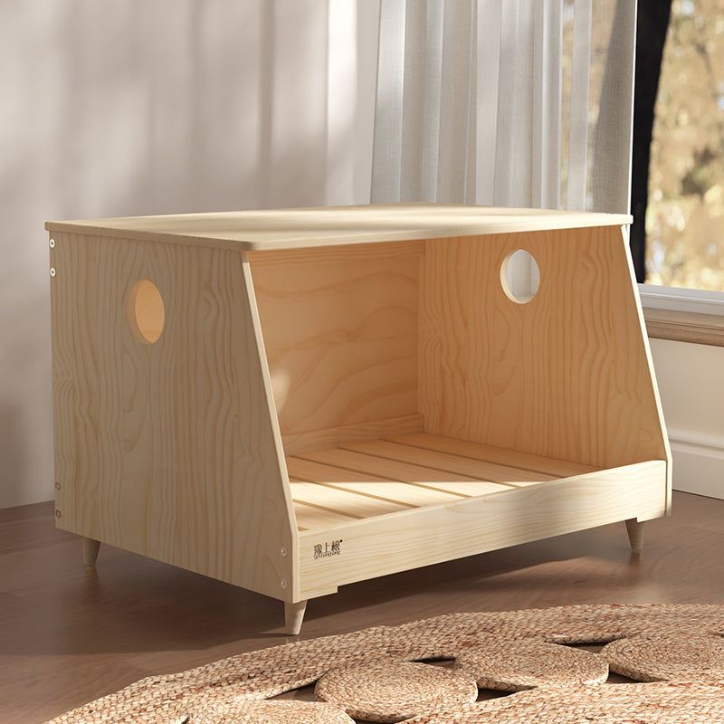 Modern Minimalist Rectangular Cotton-Linen Fabric Pine Wood Plywood Pet Dog Bed Cat Bed For Bedroom