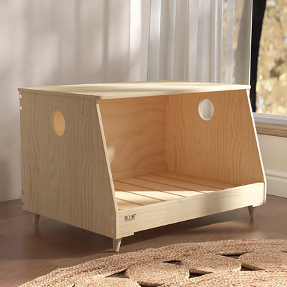 Modern Minimalist Rectangular Cotton-Linen Fabric Pine Wood Plywood Pet Dog Bed Cat Bed For Bedroom