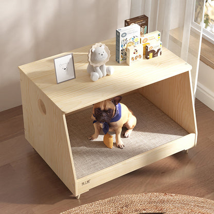 Modern Minimalist Rectangular Cotton-Linen Fabric Pine Wood Plywood Pet Dog Bed Cat Bed For Bedroom