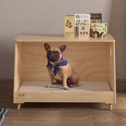 Modern Minimalist Rectangular Cotton-Linen Fabric Pine Wood Plywood Pet Dog Bed Cat Bed For Bedroom