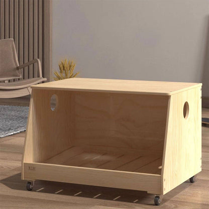 Modern Minimalist Rectangular Cotton-Linen Fabric Pine Wood Plywood Pet Dog Bed Cat Bed For Bedroom