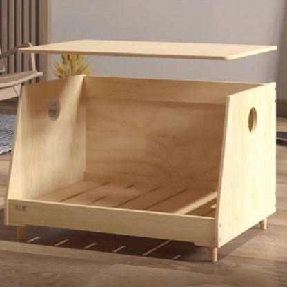 Modern Minimalist Rectangular Cotton-Linen Fabric Pine Wood Plywood Pet Dog Bed Cat Bed For Bedroom