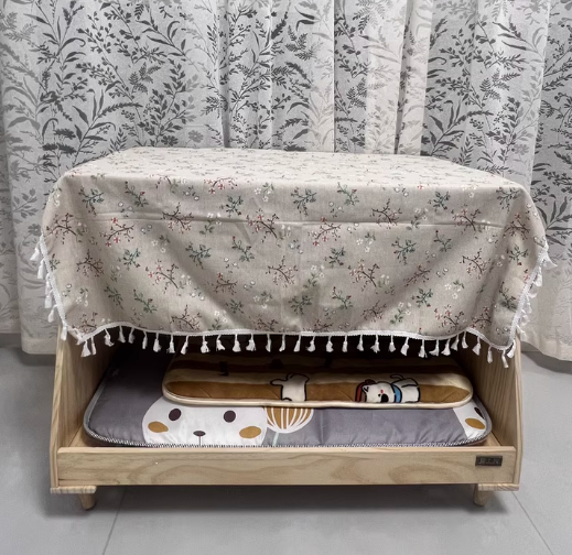Modern Minimalist Rectangular Cotton-Linen Fabric Pine Wood Plywood Pet Dog Bed Cat Bed For Bedroom