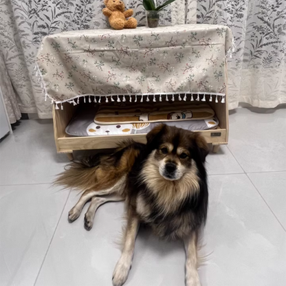 Modern Minimalist Rectangular Cotton-Linen Fabric Pine Wood Plywood Pet Dog Bed Cat Bed For Bedroom