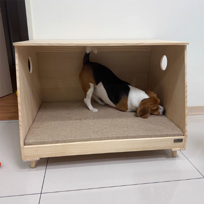 Modern Minimalist Rectangular Cotton-Linen Fabric Pine Wood Plywood Pet Dog Bed Cat Bed For Bedroom