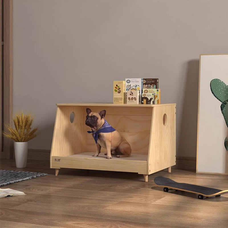 Modern Minimalist Rectangular Cotton-Linen Fabric Pine Wood Plywood Pet Dog Bed Cat Bed For Bedroom
