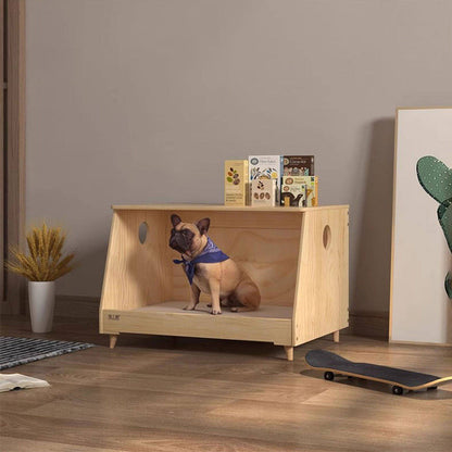 Modern Minimalist Rectangular Cotton-Linen Fabric Pine Wood Plywood Pet Dog Bed Cat Bed For Bedroom