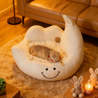 Contemporary Creative Curved Moon-Shaped Velvet Sponge Pet Dog Bed Cat Bed For Bedroom