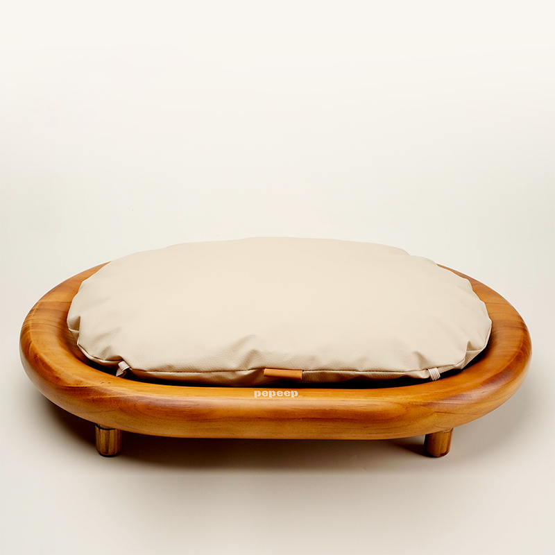 Modern Minimalist Oval Solid Wood Velvet Cat Claw Leather Pet Dog Bed & Cat Bed For Bedroom