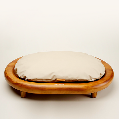 Modern Minimalist Oval Solid Wood Velvet Cat Claw Leather Pet Dog Bed & Cat Bed For Bedroom
