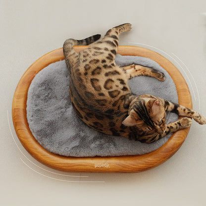 Modern Minimalist Oval Solid Wood Velvet Cat Claw Leather Pet Dog Bed & Cat Bed For Bedroom