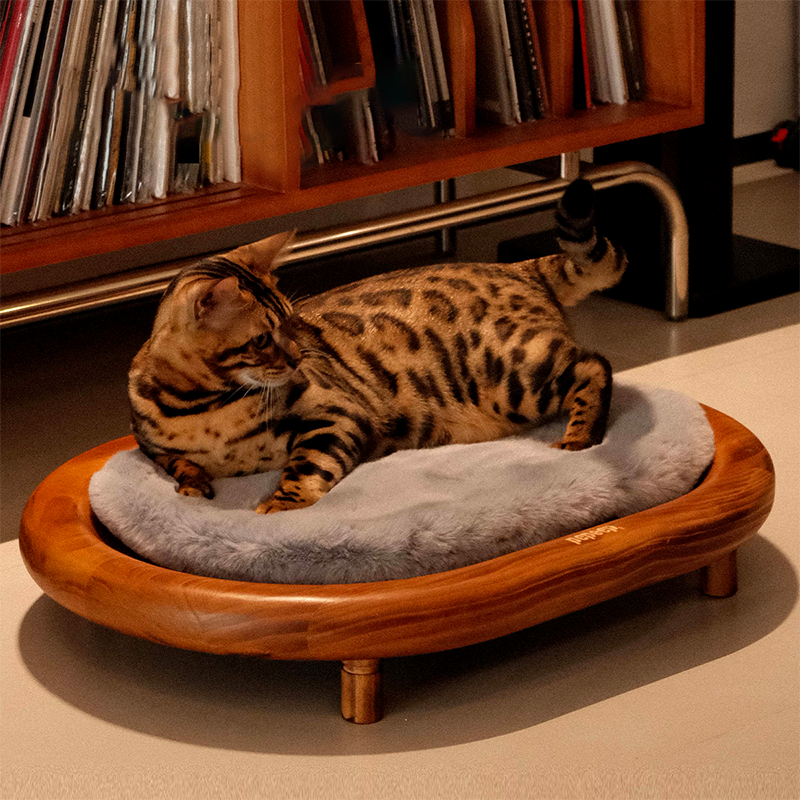 Modern Minimalist Oval Solid Wood Velvet Cat Claw Leather Pet Dog Bed & Cat Bed For Bedroom
