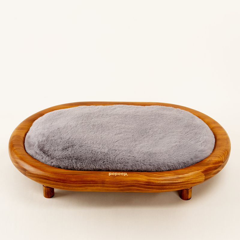 Modern Minimalist Oval Solid Wood Velvet Cat Claw Leather Pet Dog Bed & Cat Bed For Bedroom