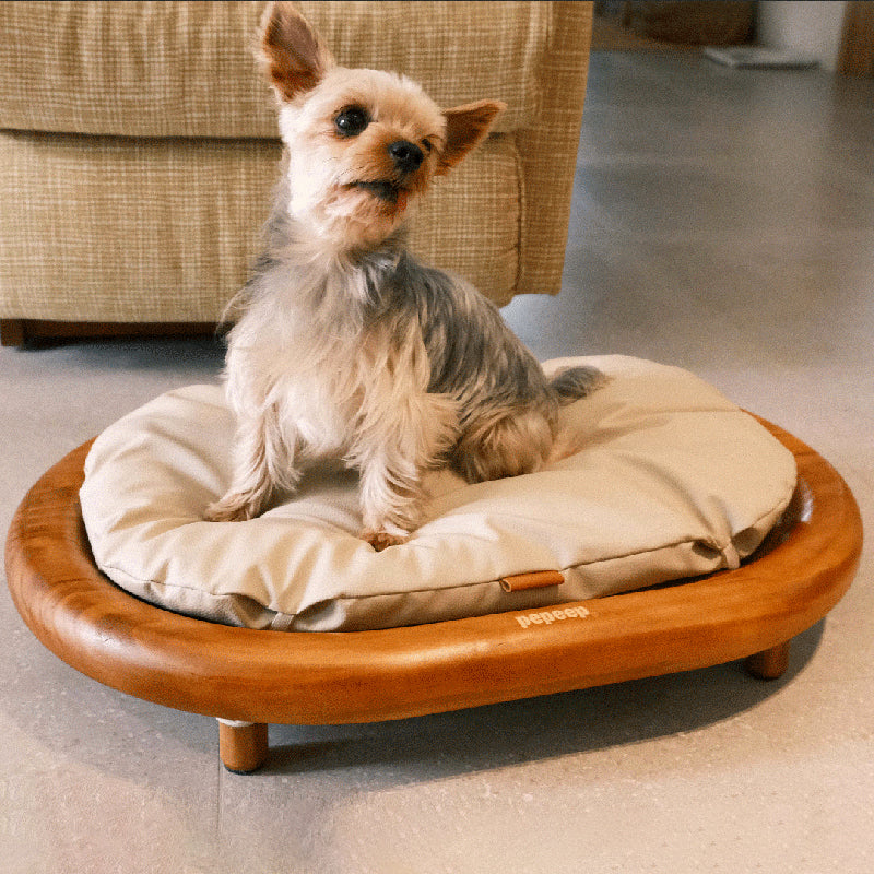 Modern Minimalist Oval Solid Wood Velvet Cat Claw Leather Pet Dog Bed & Cat Bed For Bedroom